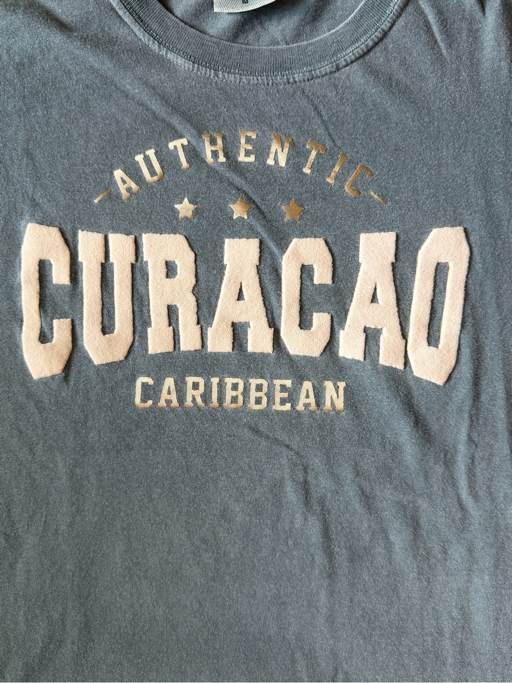Comfort Colors Teal Blue Short Sleeve 'CURACAO Caribbean' Graphic Tee Men’s M